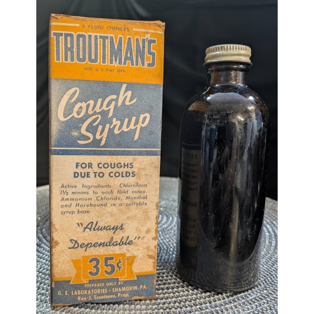 Vintage Troutman's Cough Syrup Part Full 1941-1945 Chloroform Medicine